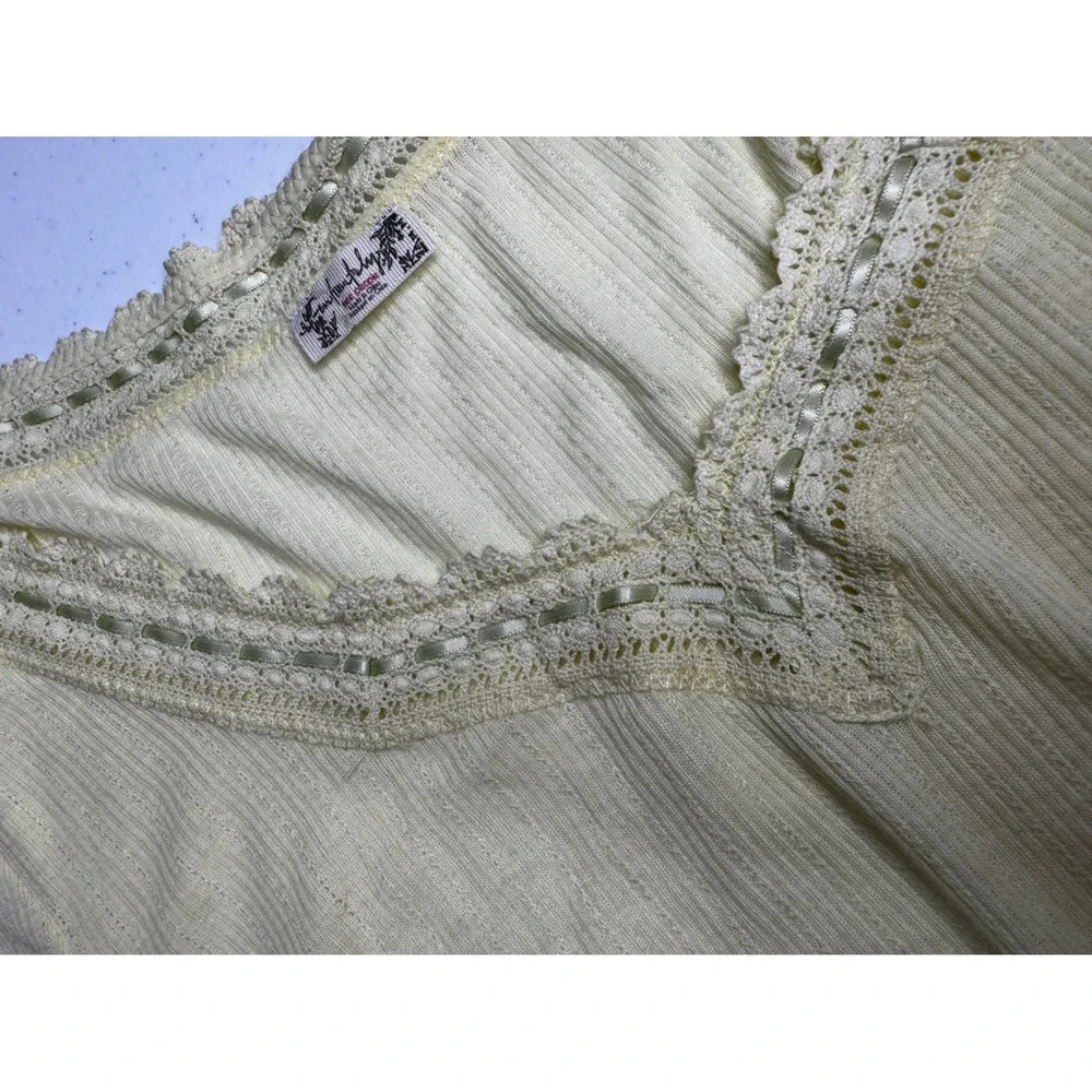 Free People Intimately Yellow Pointelle Lace Trim Ribbon Long‎ Sleeve Top Medium